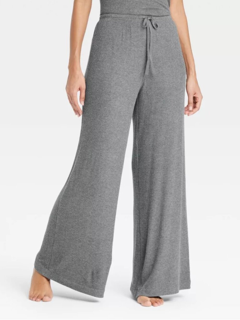 Women's Cozy Ribbed Wide Leg Pants - Auden Dark Gray M Short